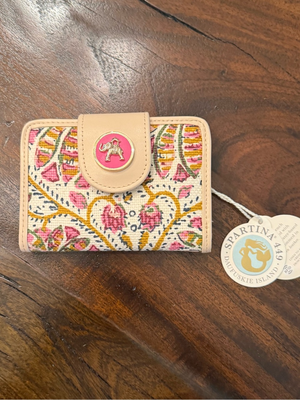 Spartina 449 Pink Beige Embroidered Card & Key Holder